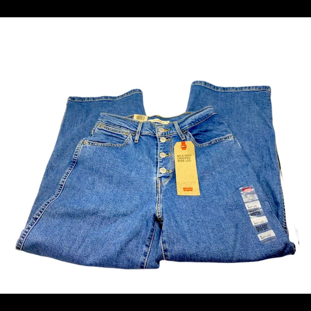 Levis Womens Mile High Cropped Wide Leg High Rise Blue Jeans Size 4 W27 L25 NWT